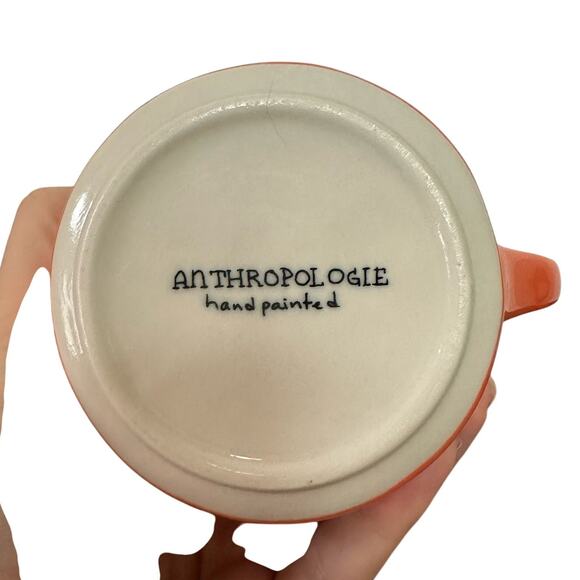 Anthropologie Hand Painted Orange Monogram Letter H Ceramic Coffee Mug Cup - Picture 6 of 8